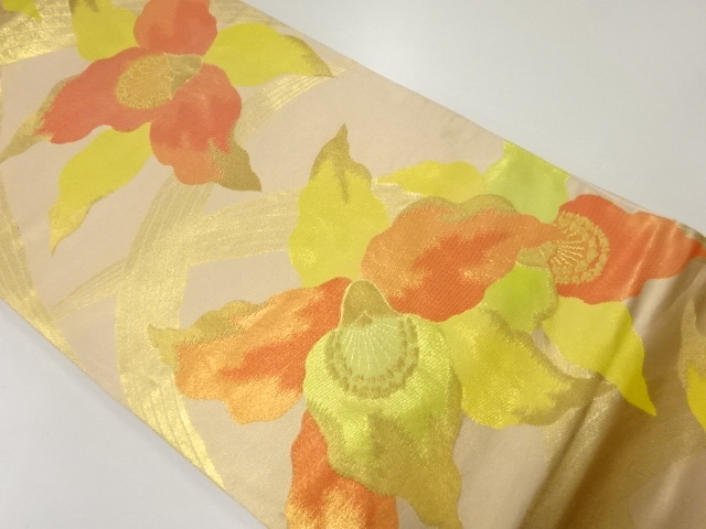 アンティーク　草花模様織出し袋帯（材料）